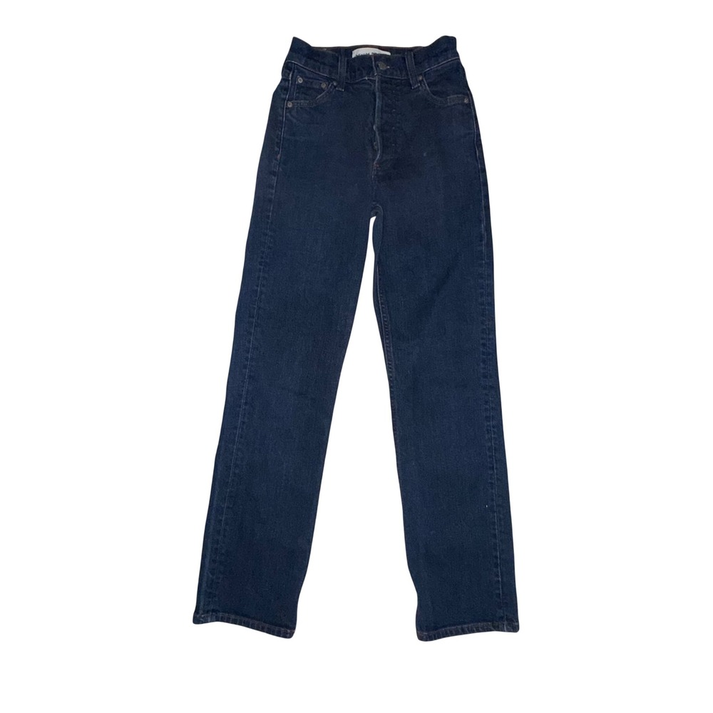 Denim Forum The Arlo High Rise Straight Jeans 23 Dark Blue Indigo Classic